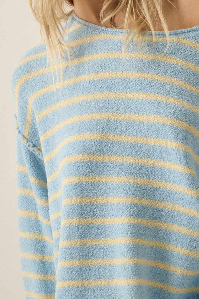 Tula Striped Off Shoulder Sweater - Chambray/Butter