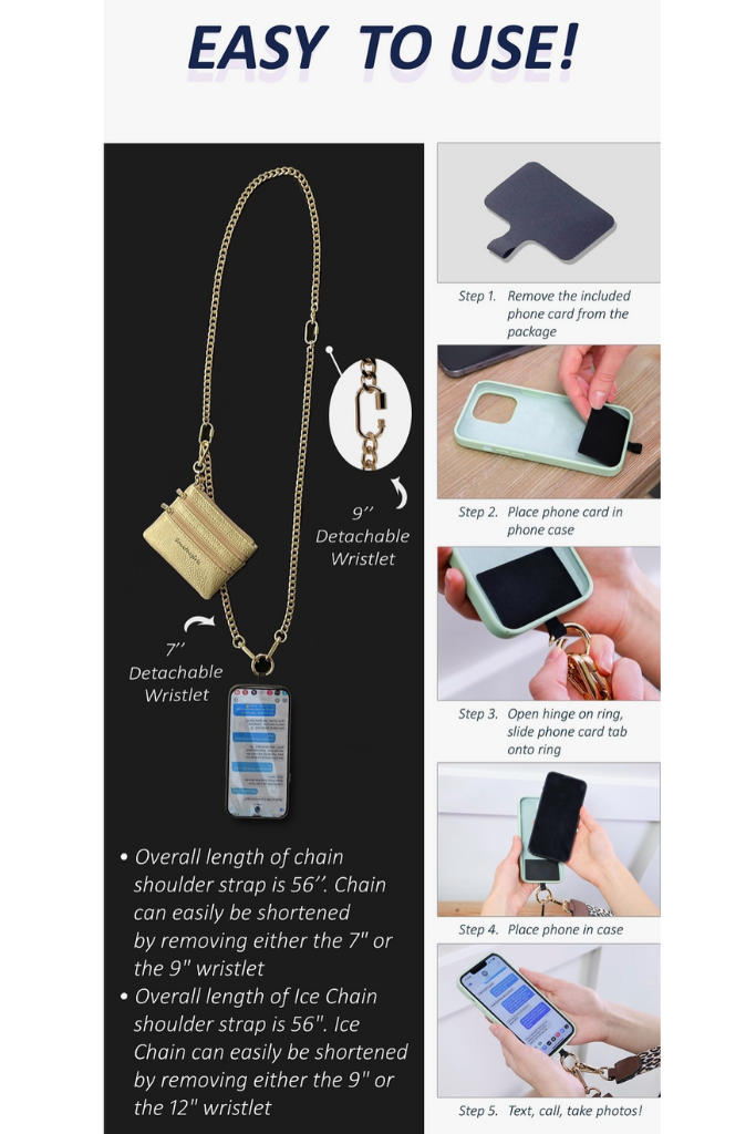 Clip &amp; Go Chain w/Zippered Pouch- Black
