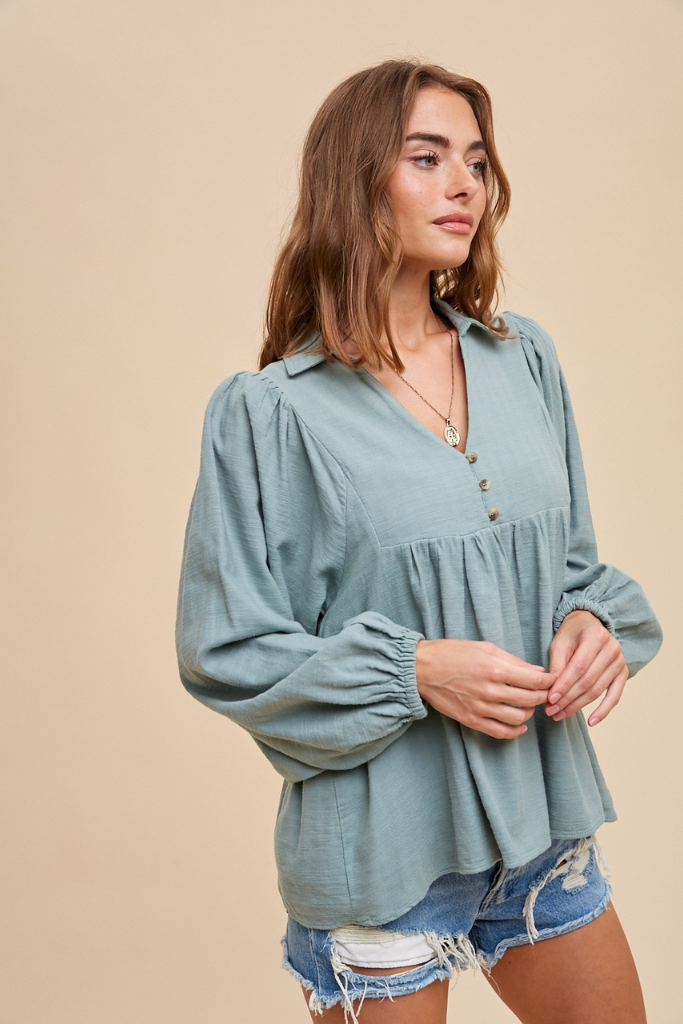 Kepner Balloon Sleeve Top - Sage