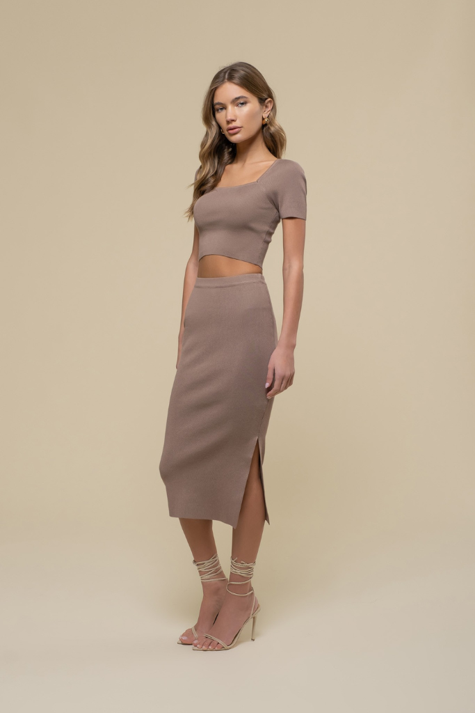 Luna Knit Midi Skirt - Tan