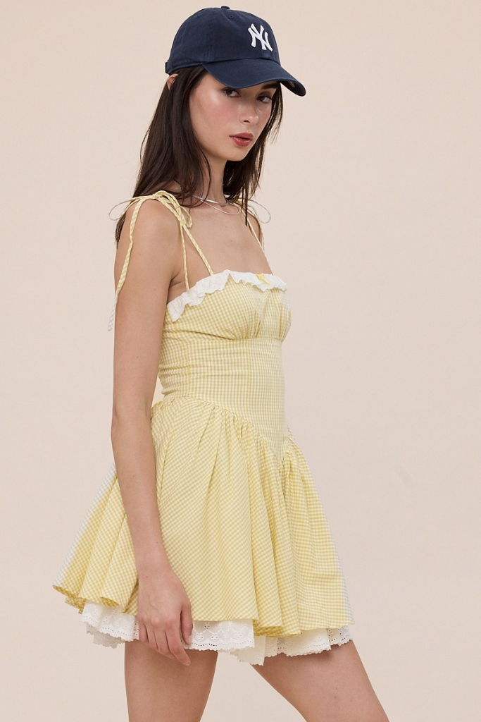 Reality Star Checkered Dress -Yellow