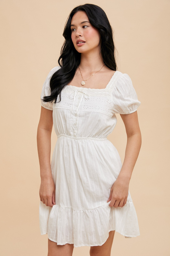 Valery Square Neck Dress - White