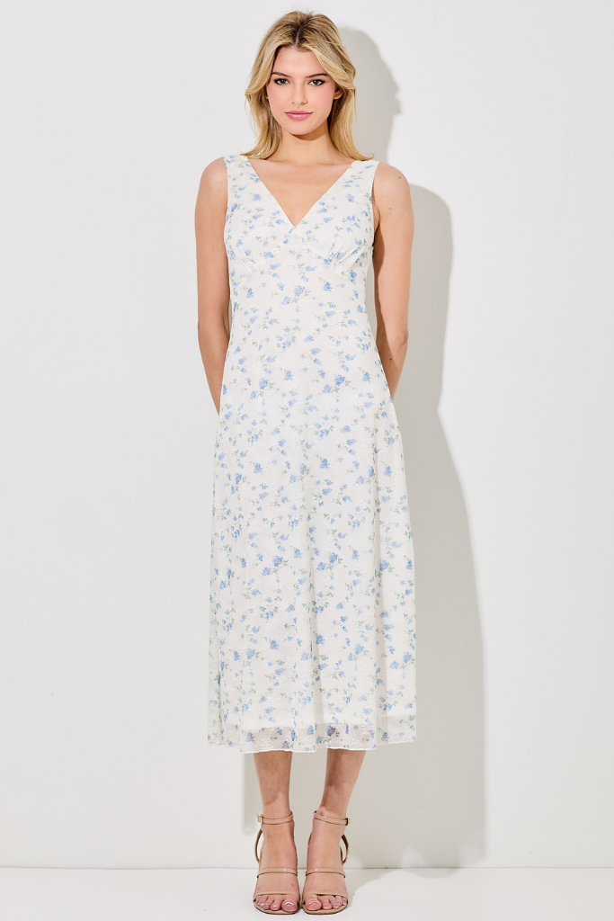 Campbell Floral Mid Dress - Blue/Ivory