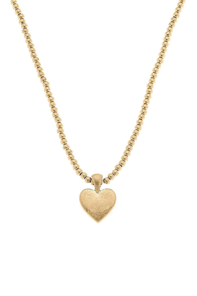 Macy Heart Pendant Necklace- Worn Gold