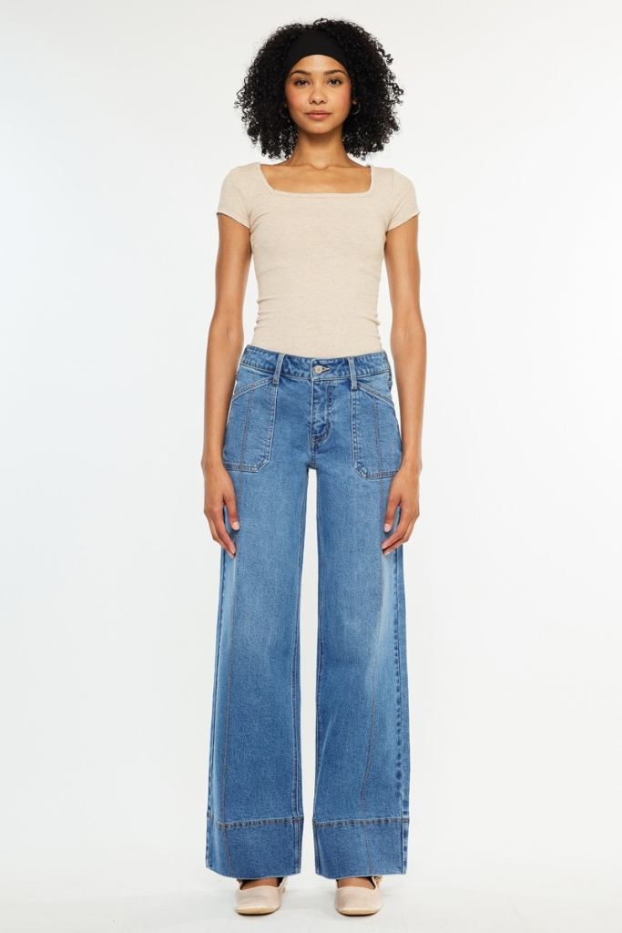 Flirty Fit Wide Leg Jeans - Medium Wash