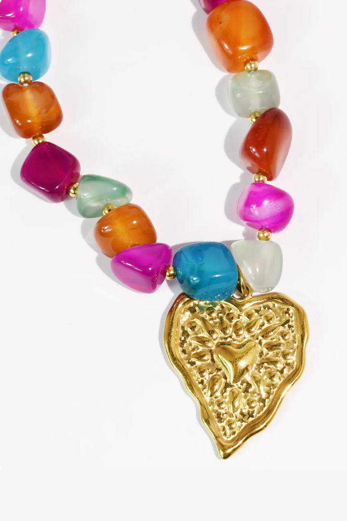 Sweet Heart Beaded Necklace - Multi