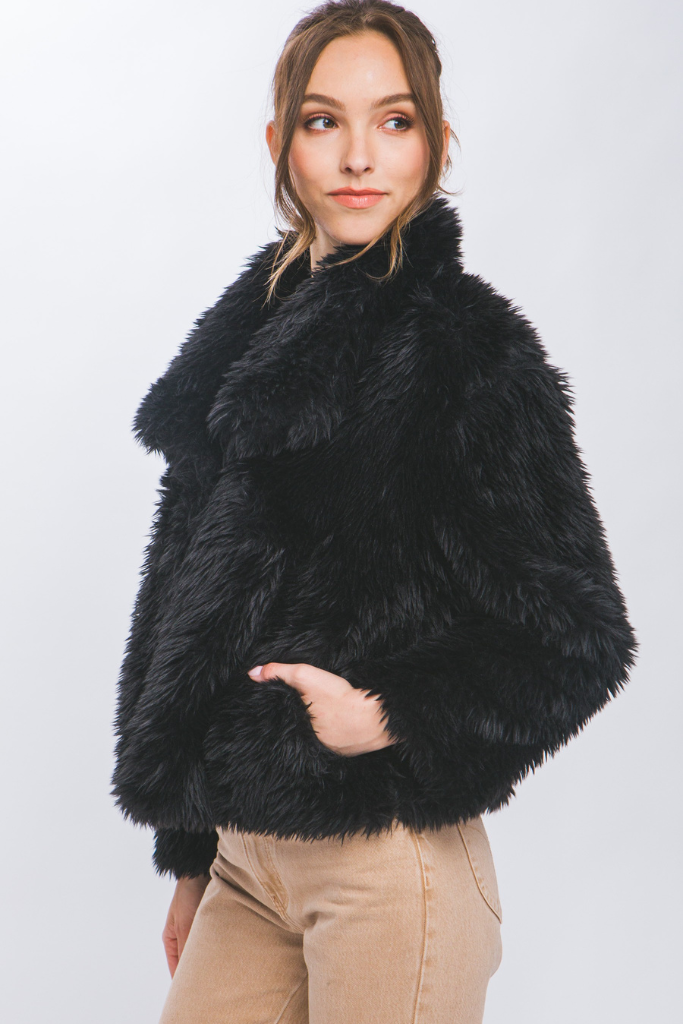 Juno  Faux Fur Jacket - Black