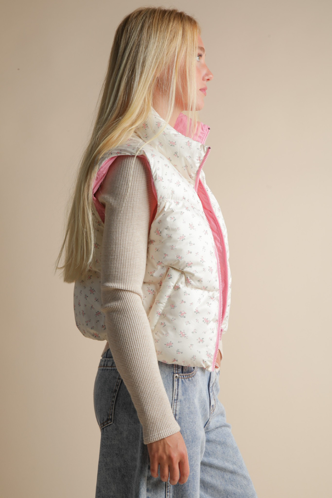 Warm Layers Floral Vest  - Pink