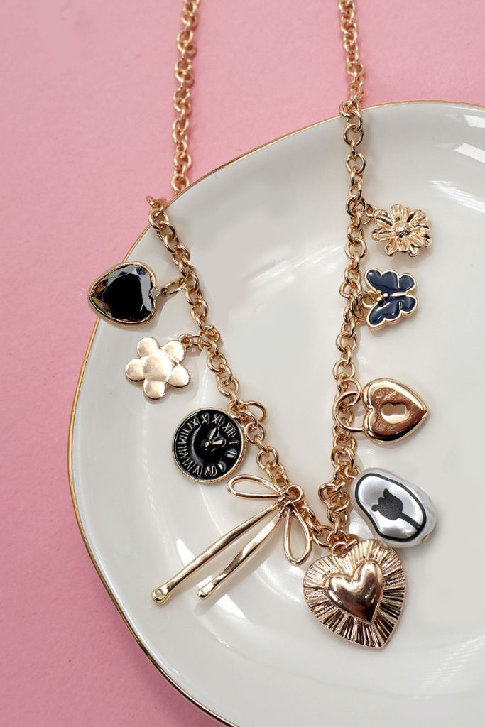 Eris Charm Necklace - Gold/Black