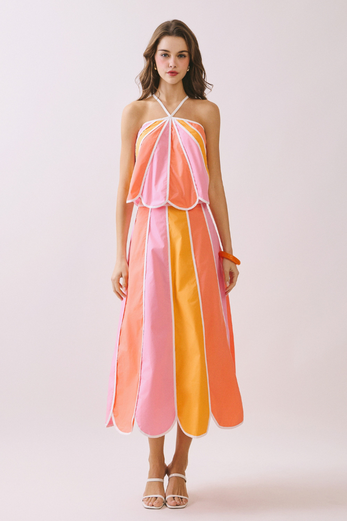 Wandering Hearts Midi Skirt - Pink Multi