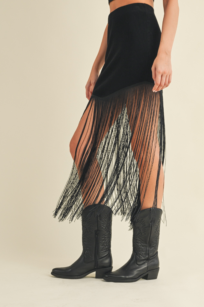 Tullie Fringe Maxi Skirt - Black