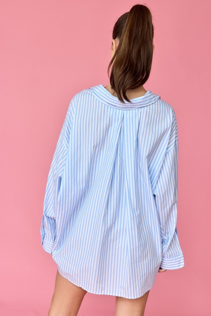 Monna Striped Button Up Top - Blue