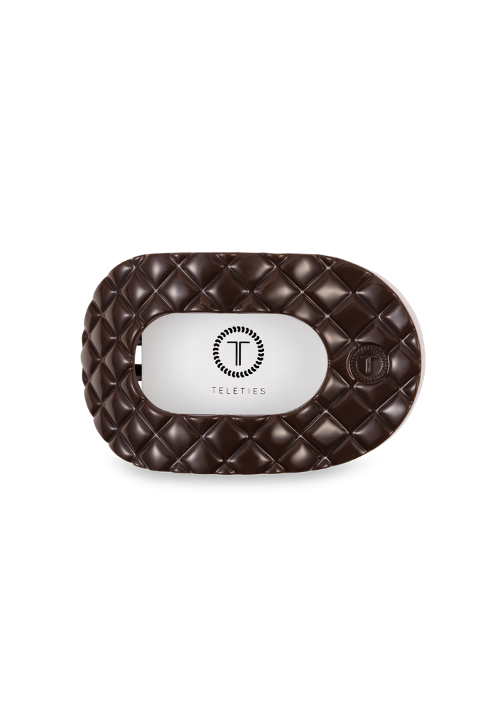 TELETIES Small Flat Round Hair Clip - Truly Taupe Quilted