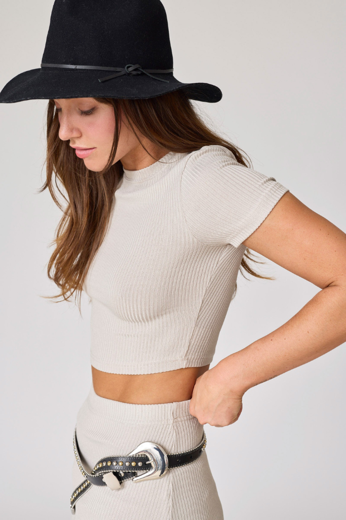 Far Away Ribbed Set - Taupe