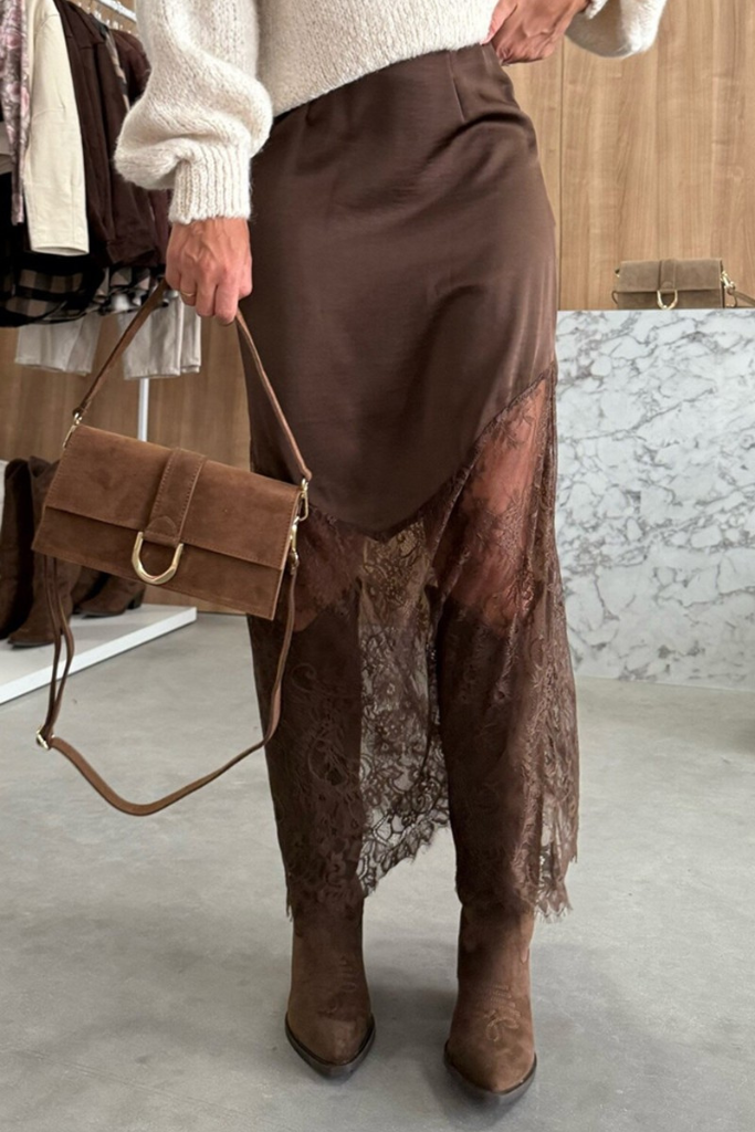 Good Fit Lace Midi Skirt - Brown
