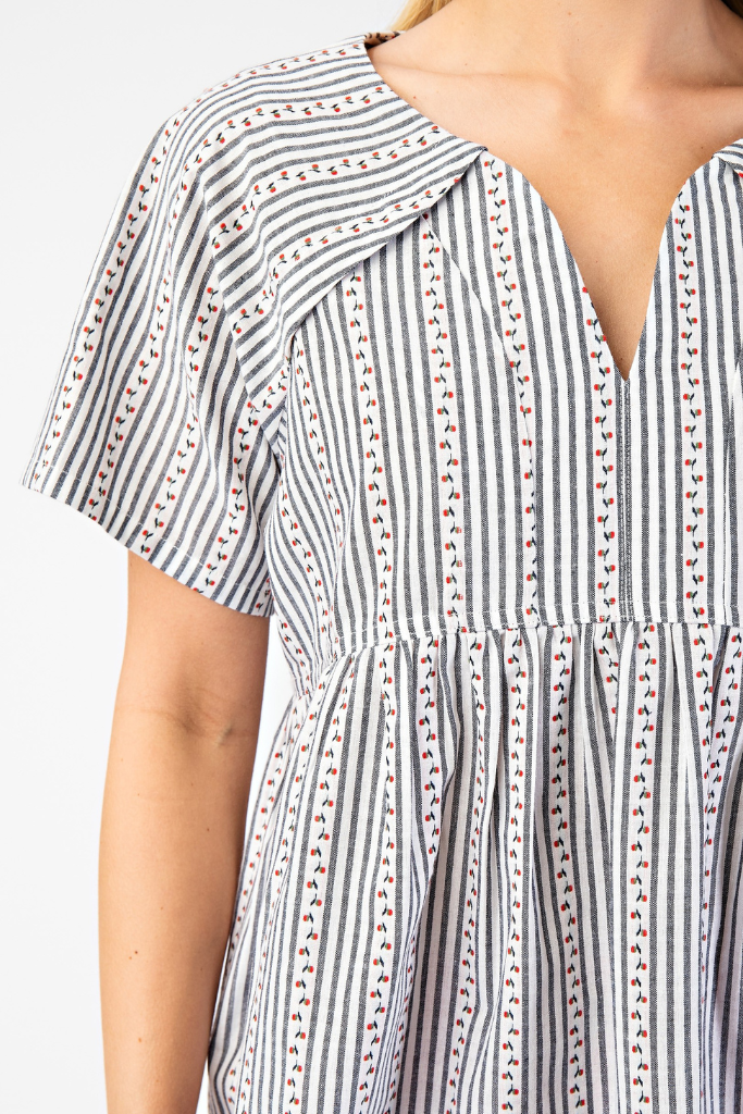 Vicky Striped Babydoll Top - Navy