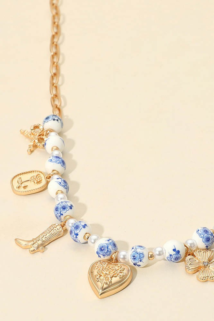 The Muse Charm Necklace - Gold/Blue