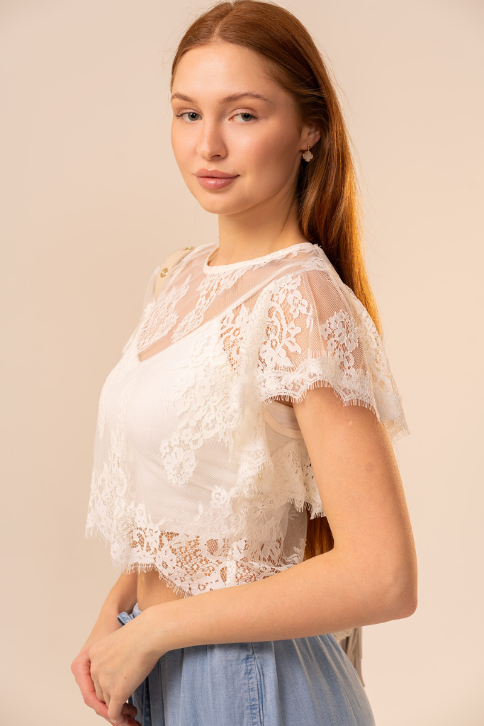 Marisell Cropped Lace Top - Off White