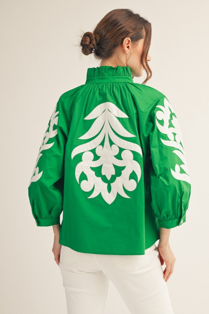 Fancy Feel Baroque Top - Kelly Green