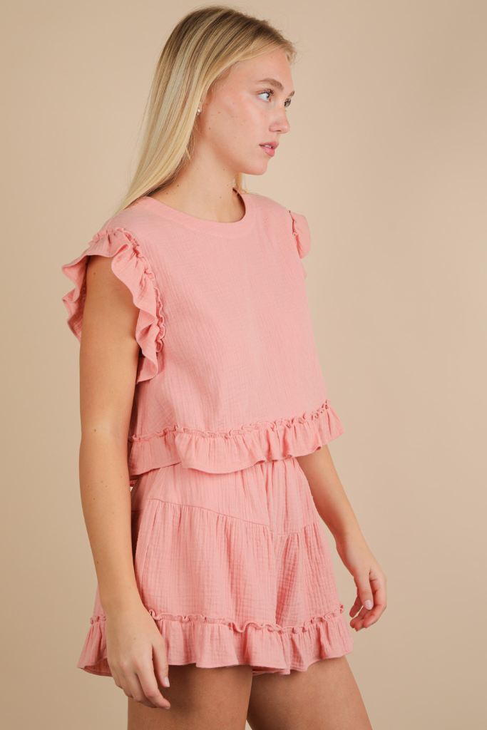 Fate Lines Ruffle Top -  Blush