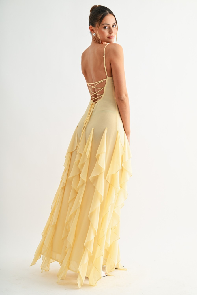Tate Ruffle Maxi Dress - Light Yellow
