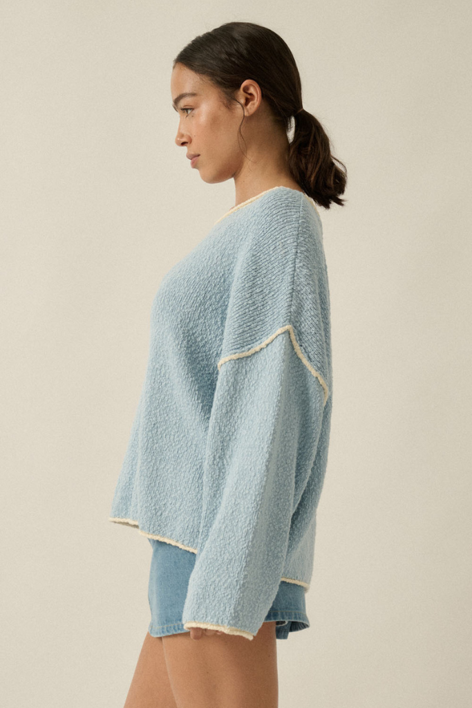 Lucid Love Loose Knit Sweater - Chambray/Cream