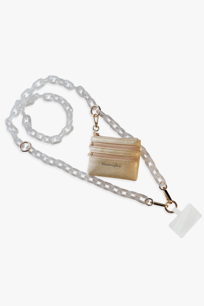 Clip &amp; Go Ice Chain with Pouch- White/Gold