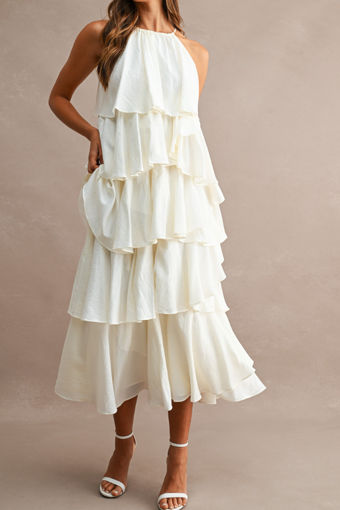 Layered Beauty Tiered Midi Dress - Cream