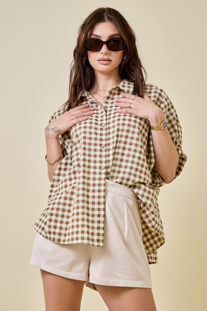Logan Gingham Top - Brown