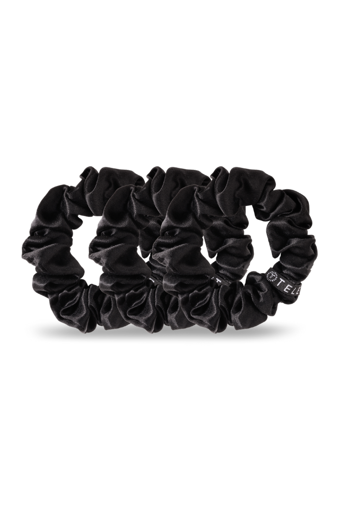 TELETIES Small Silk Hair Scrunchie - Jet Black