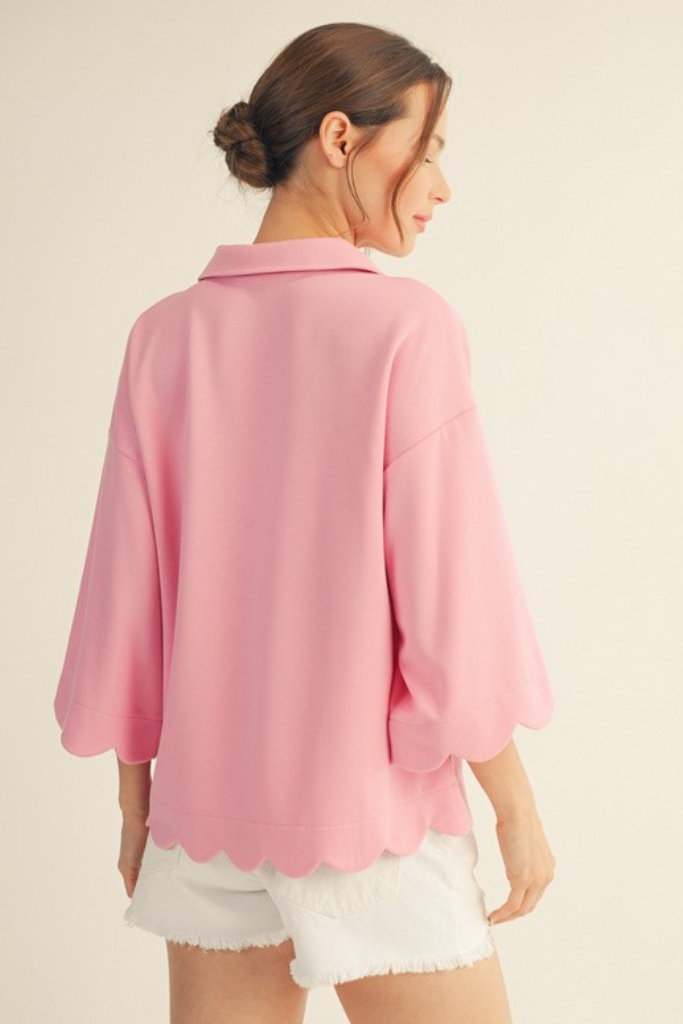 Jayda Scallop Edge Top - Pink