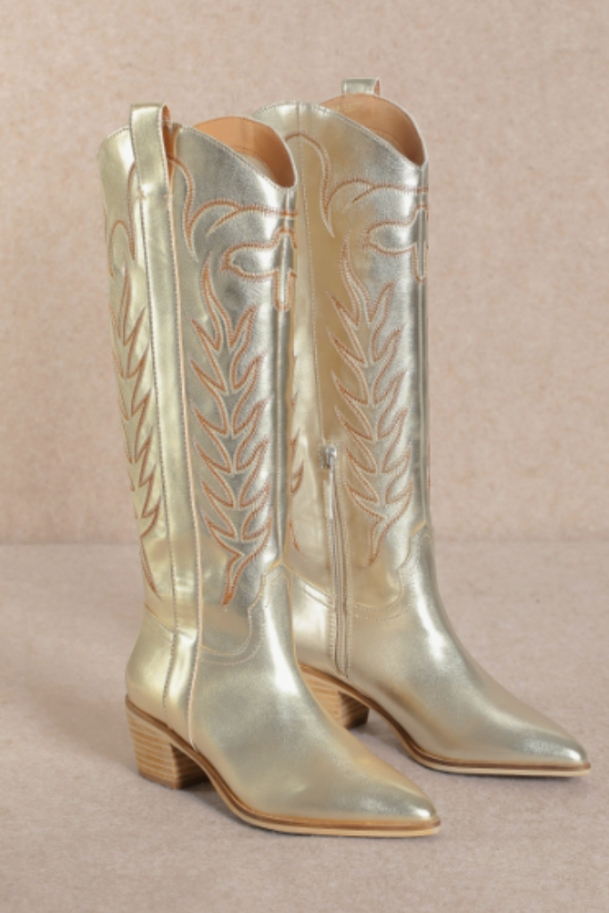 Inlay Cowgirl Boots- Gold