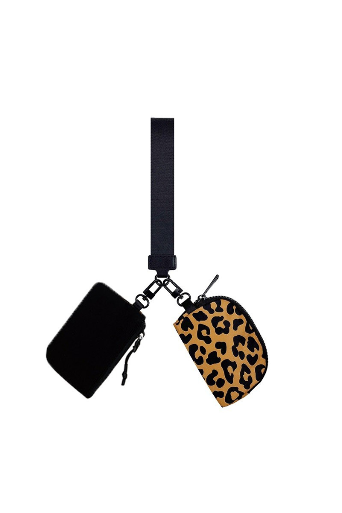 Dual Wristlet Keychain - Black/Leopard