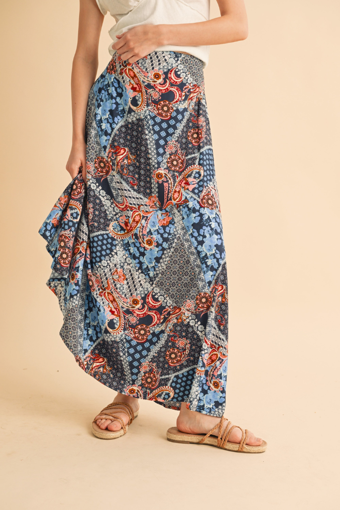 Violetta Printed Maxi Skirt - Blue/Pink