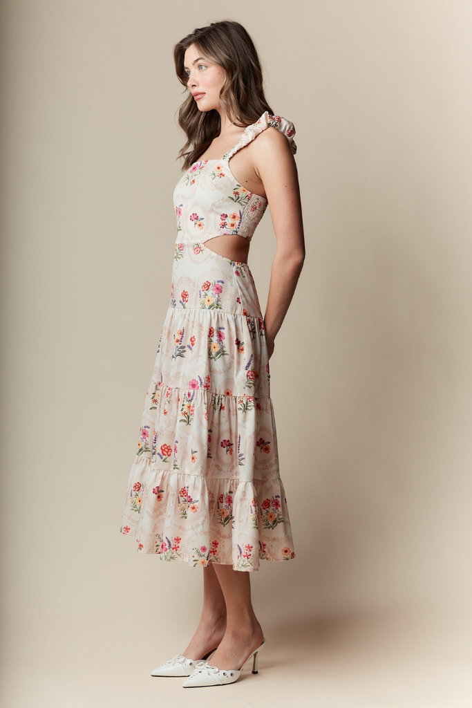 Lost Light Floral Midi Dress - Beige