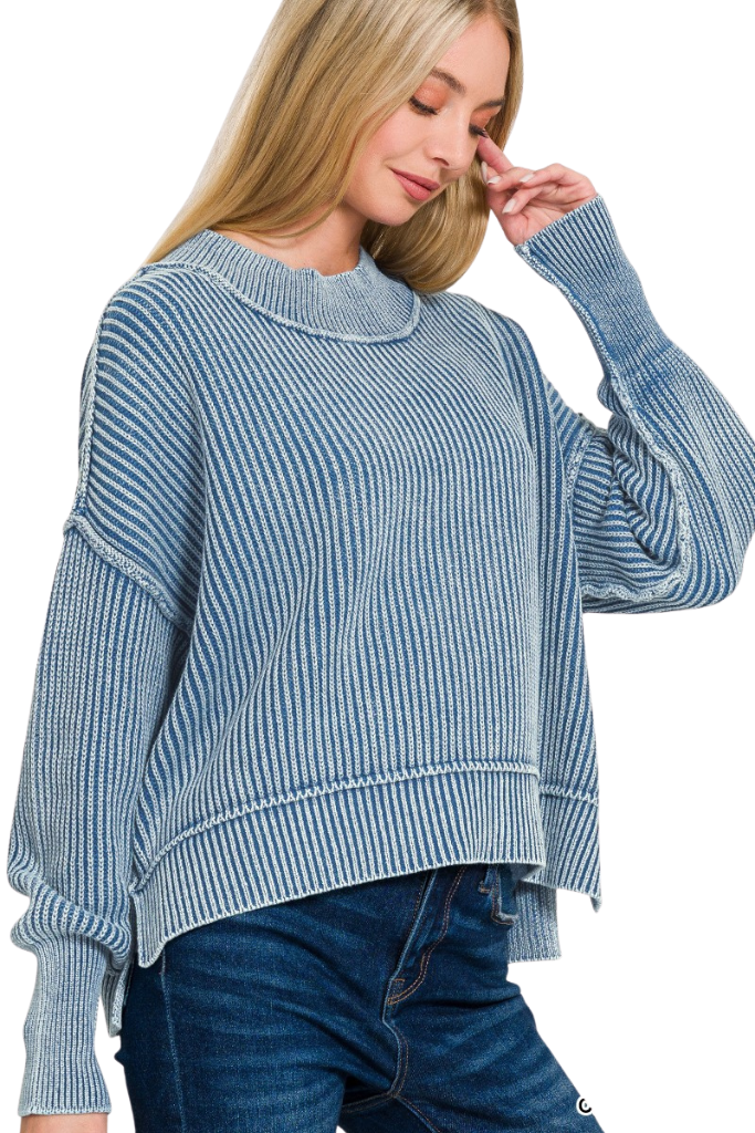 Soft Season Ribbed Sweater - Washed Blue