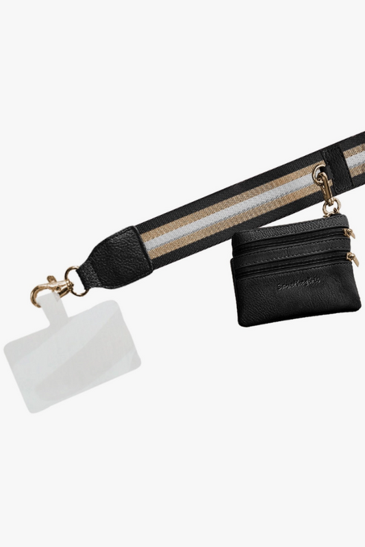 Clip &amp; Go Strap with Pouch- Black /Gold Stripe