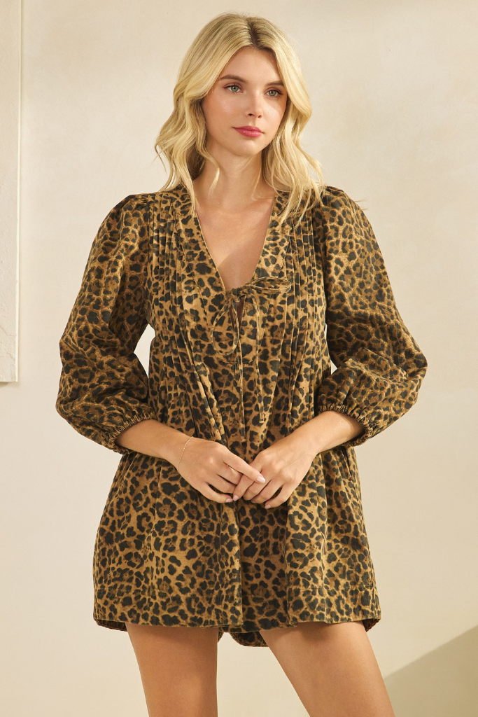Leora Denim Romper - Leopard