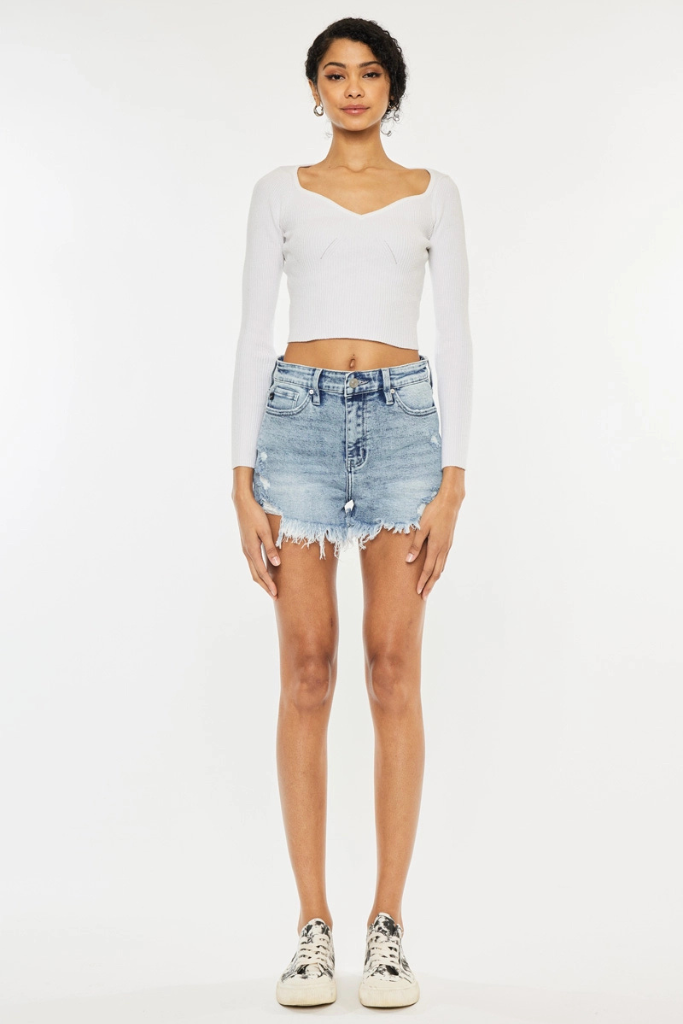 Mason Frayed Hem Denim Shorts - Medium Wash