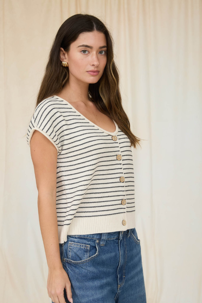 Close To Me Striped Top - Cream/Black