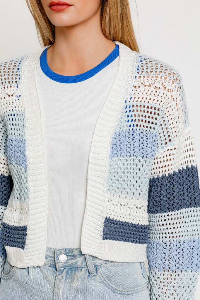 The Carlie Knit Cardigan - Blue/White