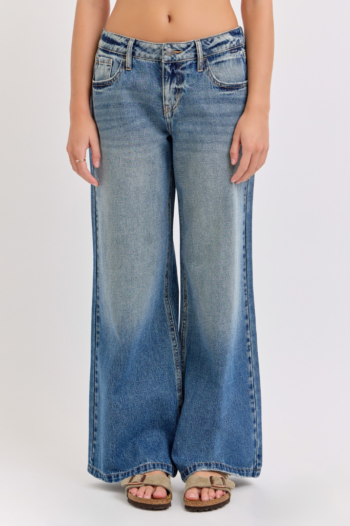Work It Out Wide Leg Jeans - Medium Wash