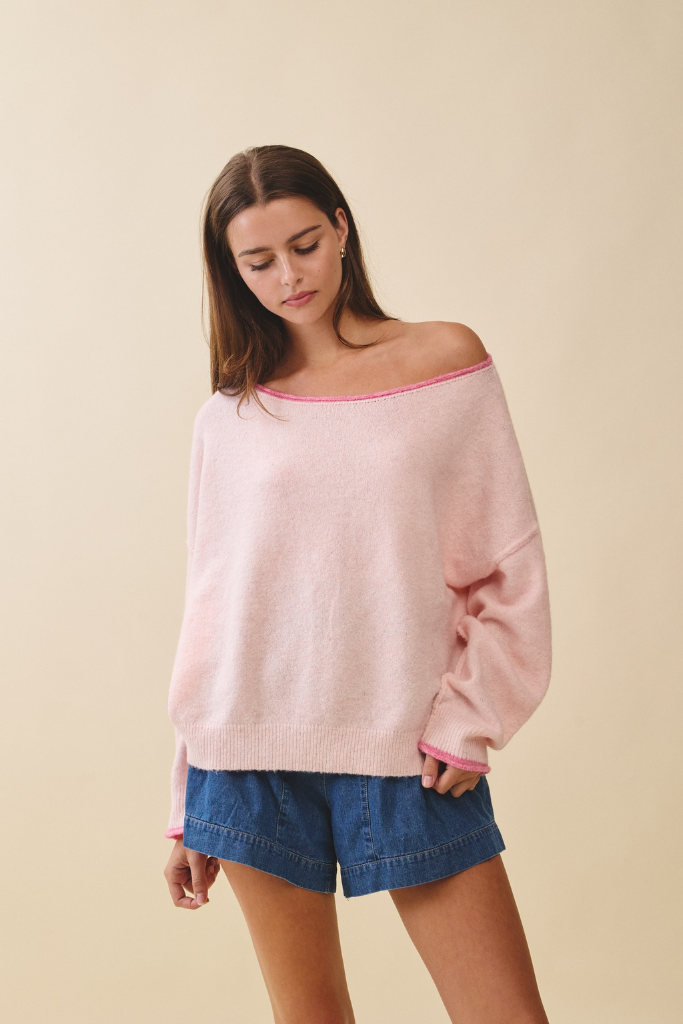 Soft Spoken Drop Shoulder Pullover - Pink