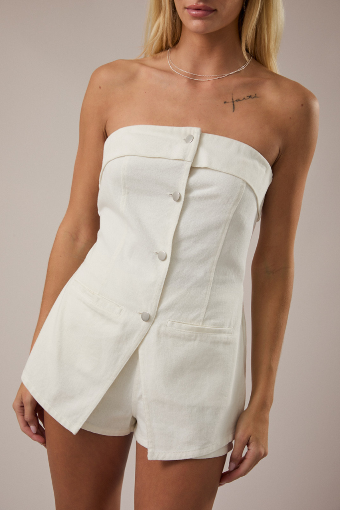 Carson Denim Romper - White