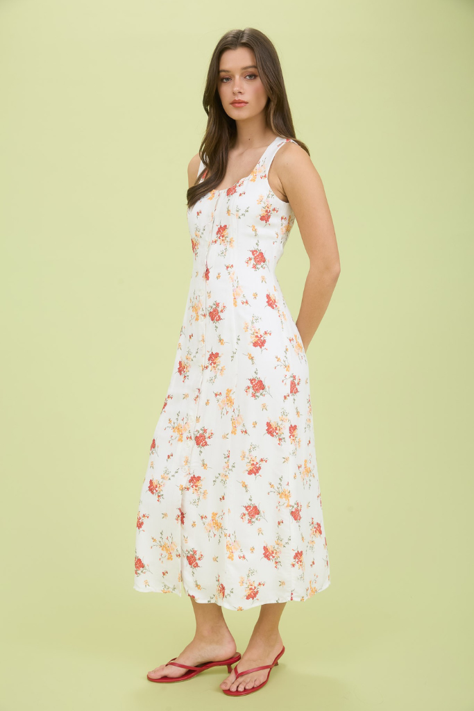 Mae Floral Midi Dress - Ivory Multi