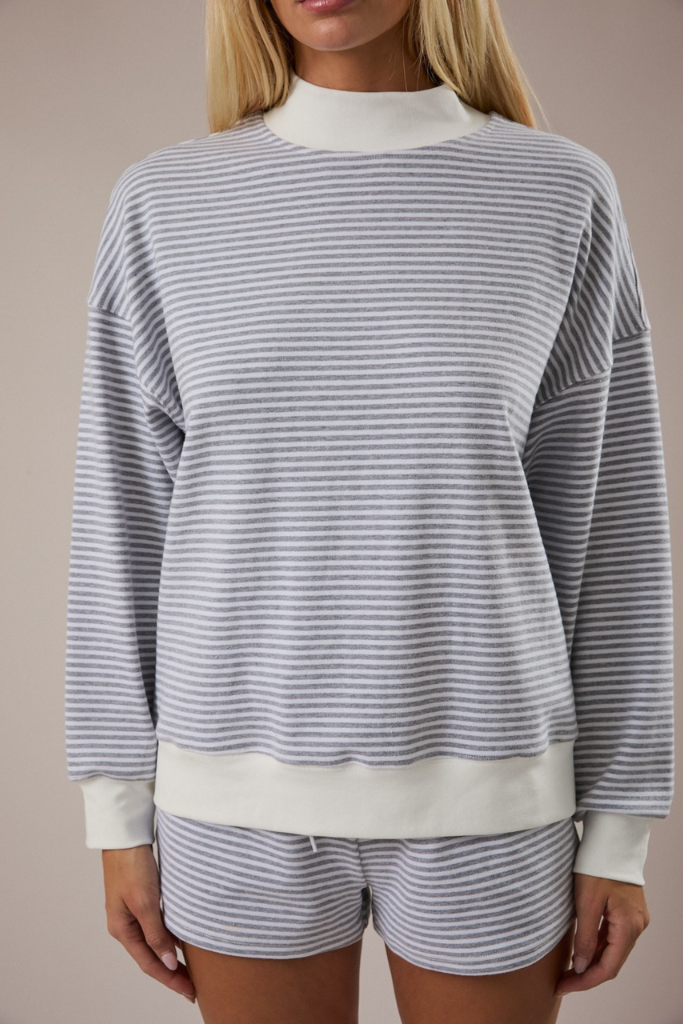 Cutting Loose Striped Mock Neck - Grey/White