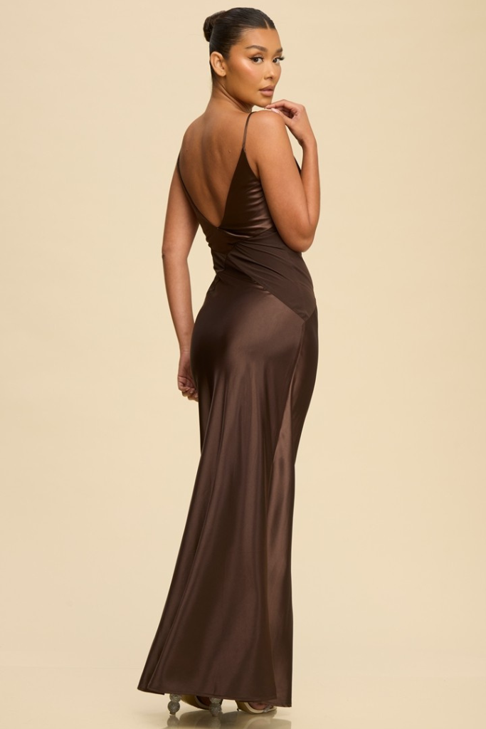 Nathalia Satin Maxi Dress - Chocolate