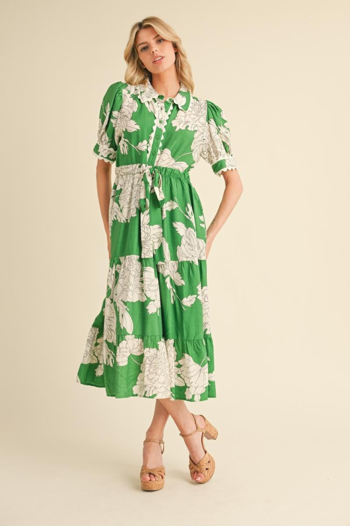 Selene Floral Midi Dress - Green