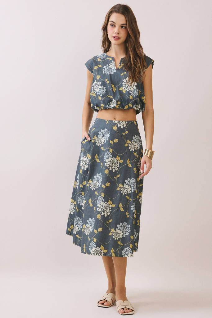 Summer Sail Floral Maxi Skirt - Grey