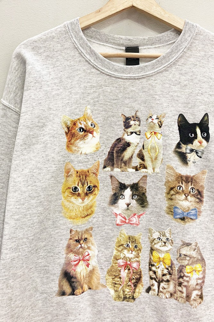 Bowtastic Kitty Sweatshirt - Ash Grey